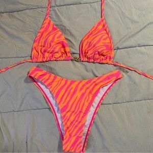 Ash Pink and Orange Striped Bikini Trim